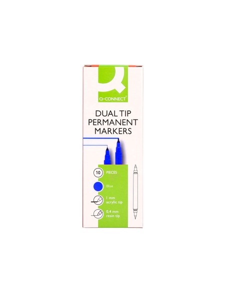Rotulador q-connect marcador permanente doble punta color azul 0,4 mm y 1 mm