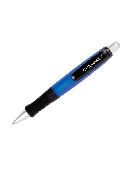 Boligrafo q-connect premium retractil con sujecion de caucho color azul punta 1 mm