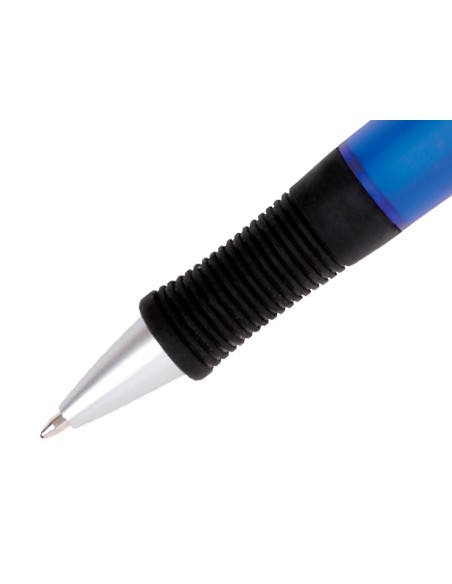 Boligrafo q-connect premium retractil con sujecion de caucho color azul punta 1 mm