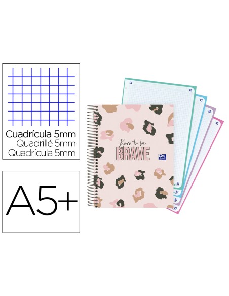 Cuaderno espiral oxford europeanbook 4 animal print din a5+ 120 hojas cuadro 5 mm