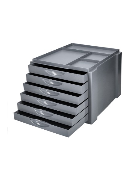 Fichero cajones de sobremesa q-connect bandeja organizadora superior 6 cajones color gris opaco