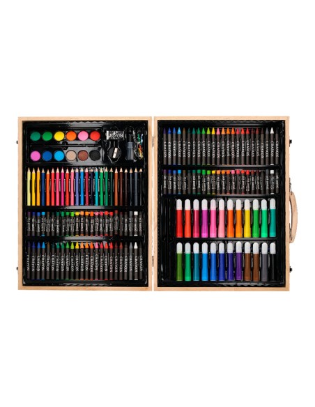 Estuche de pintura liderpapel madera 168 piezas maletin 39,3x30x4,8 cm