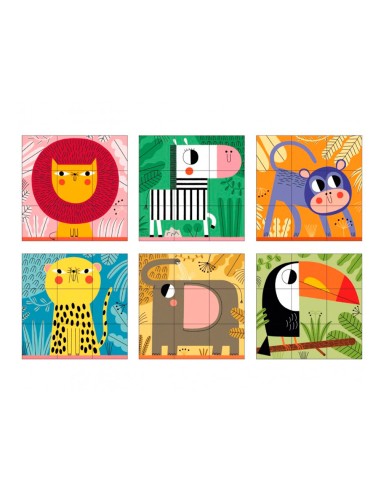 Puzle goula cubos de carton animales selva 6...