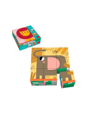 Puzle goula cubos de carton animales selva 6...