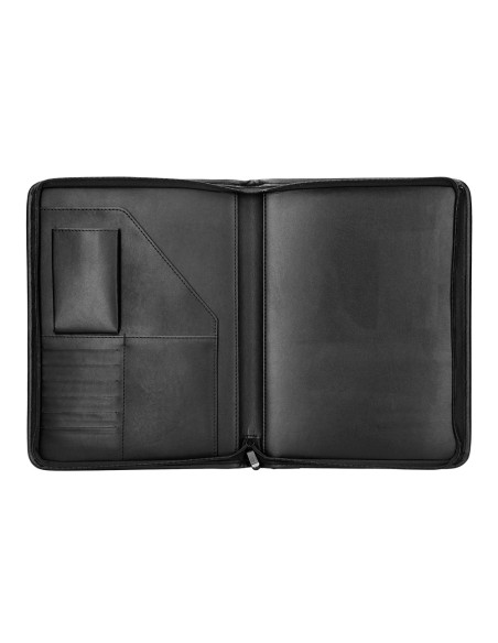 Carpeta portafolios q-connect cremallera con bolsa para movil y tarjetero color negro 260x355 mm