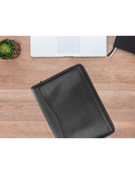 Carpeta portafolios q-connect cremallera con bolsa para movil y tarjetero color negro 260x355 mm