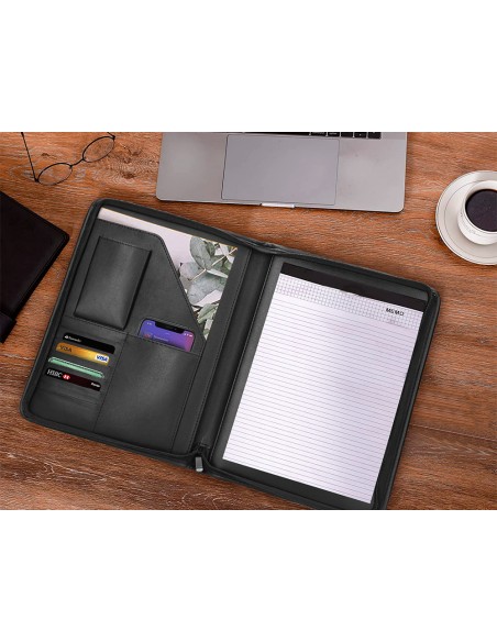Carpeta portafolios q-connect cremallera con bolsa para movil y tarjetero color negro 260x355 mm