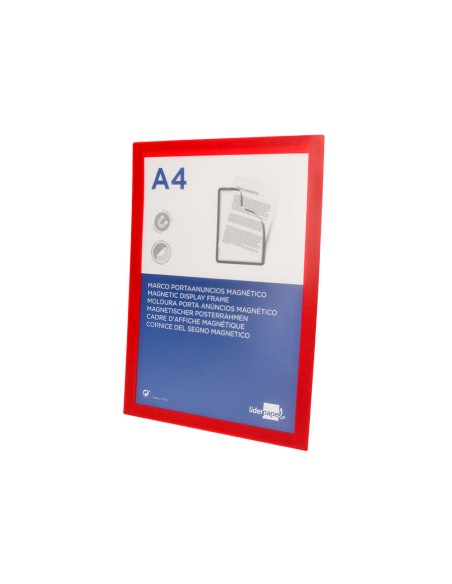 Marco porta anuncios liderpapel magnetico din a4 dorso adhesivo removible color rojo