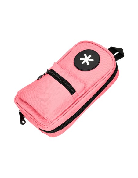 Estuche portatodo antartik forma de mochila con bolsillo y 4 departamentos color coral 230x50x120 mm