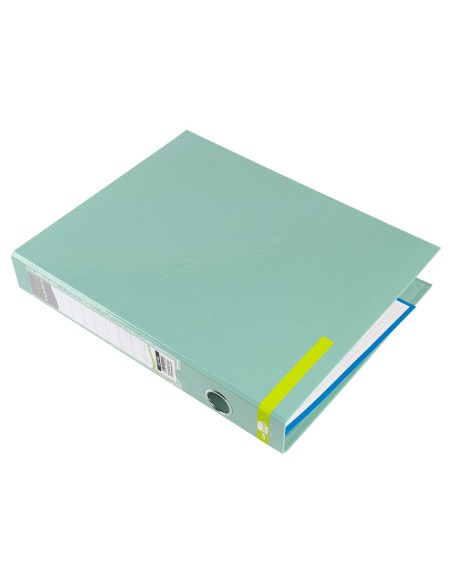Carpeta de 2 anillas 25 mm mixtas liderpapel a4 forrado color system con ollao y tarjetero menta