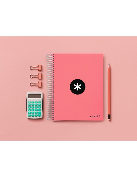 Cuaderno espiral a5 micro antartik tapa forrada120h 100 gr horizontal 5 banda6 taladros color coral