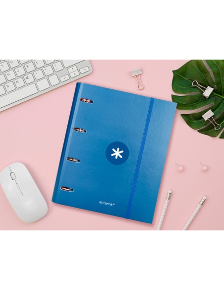 Carpeta con recambio antartik a4 cuadro 5mm forrada 4 anillas 40mm redondas con solapa color azul marino