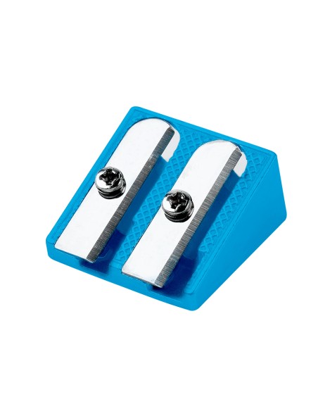 Sacapuntas liderpapel metalico cuña 2 usos color azul
