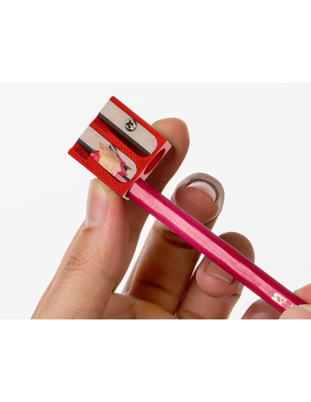 Sacapuntas liderpapel metalico cuña 2 usos color rojo