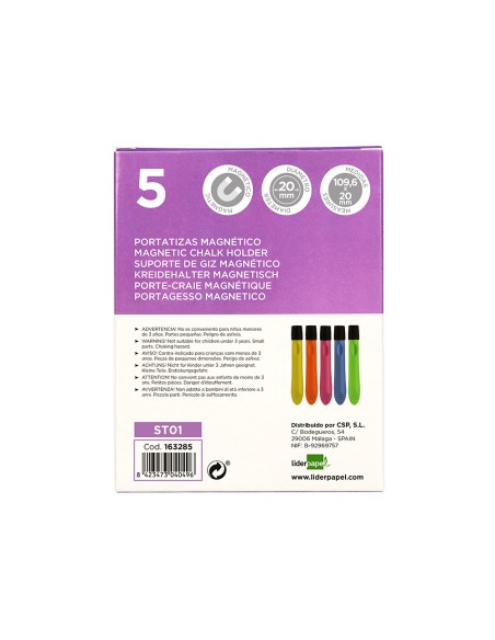 Portatizas plastico liderpapel magnetico colores surtidos caja de 5 unidades