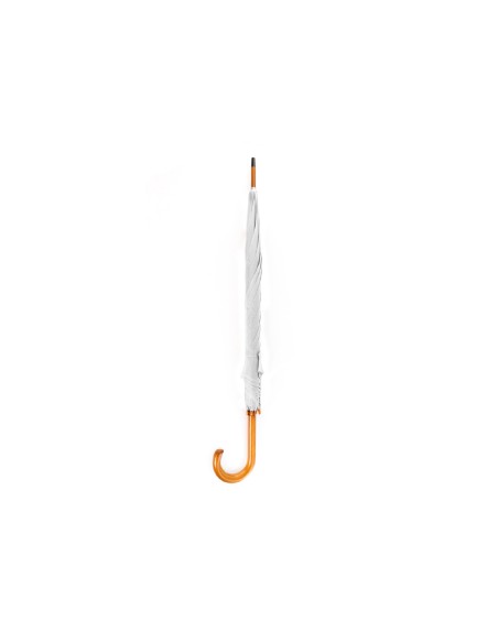 Paraguas de poliester blanco 105 cm de diametro mango suave de madera apertura manual cierre con velcro