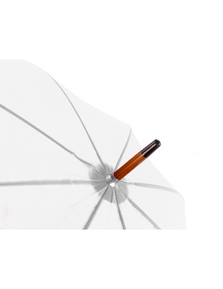 Paraguas de poliester blanco 105 cm de diametro mango suave de madera apertura manual cierre con velcro