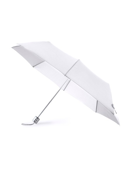 Paraguas plegable blanco de poliester 96 cm de diametro apertura manual cierre con velcro y funda individual