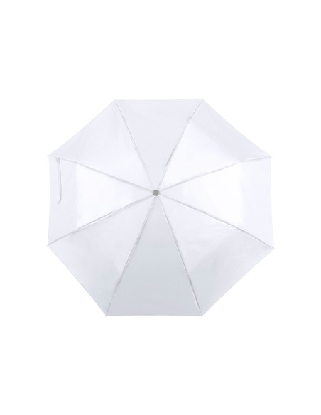 Paraguas plegable blanco de poliester 96 cm de diametro apertura manual cierre con velcro y funda individual