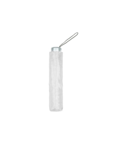Paraguas plegable blanco de poliester 96 cm de diametro apertura manual cierre con velcro y funda individual