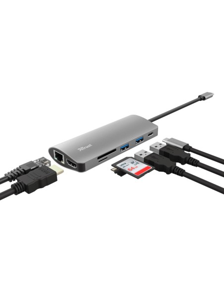 Adaptador trust dalyx 7 en 1 multipuerto usb-c / hdmi / 2x usb-a / network / micro / micro sd / ethernet
