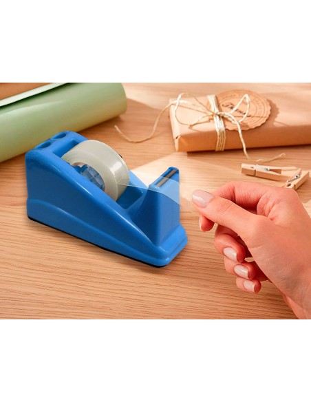 Portarrollo sobremesa q-connect plastico para cinta de 33 m color azul 135x58x60 mm