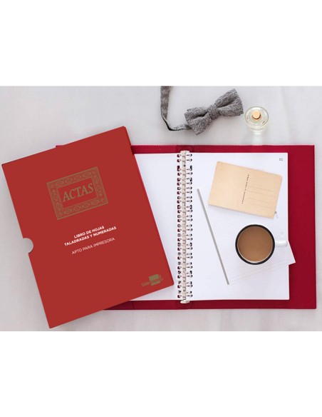 Libro liderpapel din a4 actas 30 anillas con 100 hojas movibles taladradas y numeradas color burdeos