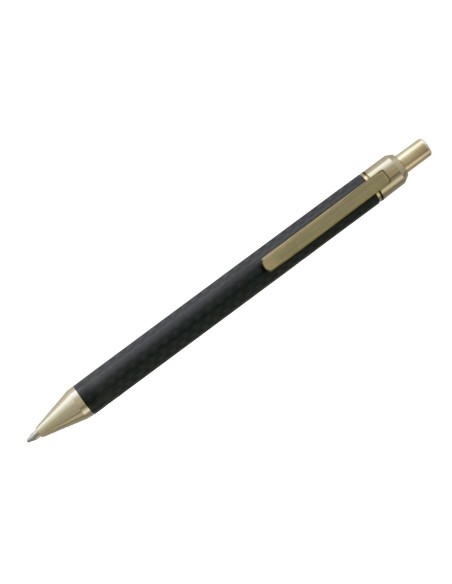 Boligrafo belius potsdam negro y dorado cuerpo fibra carbon tinta gel azul en estuche