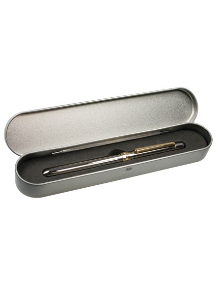 Boligrafo milan multifuncion cromado adornos dorados azul/rojo/portaminas 0,5 mm/ goma de borrar en caja metal