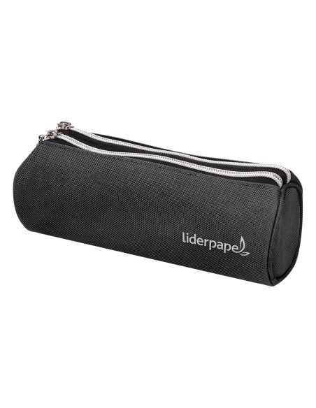 Estuche portatodo liderpapel cilindrico con 2 cremalleras negro 205x75x75 mm
