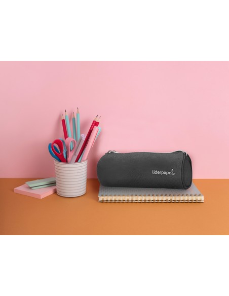 Estuche portatodo liderpapel cilindrico con 2 cremalleras negro 205x75x75 mm