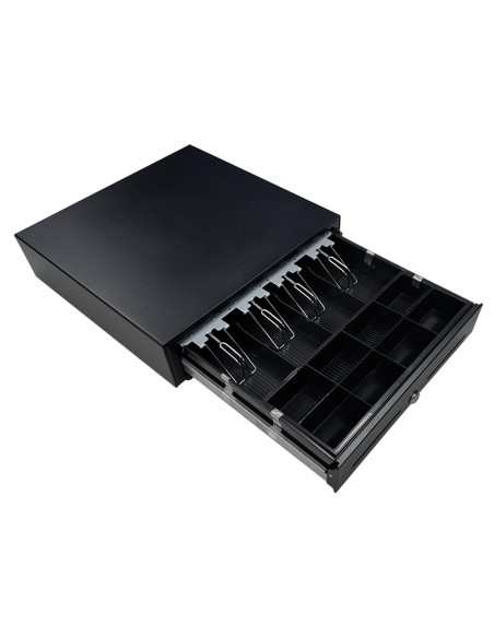Cajon portamonedas 8 monederos 4 billeteros apertura manual y llave color negro 410x415x110 mm