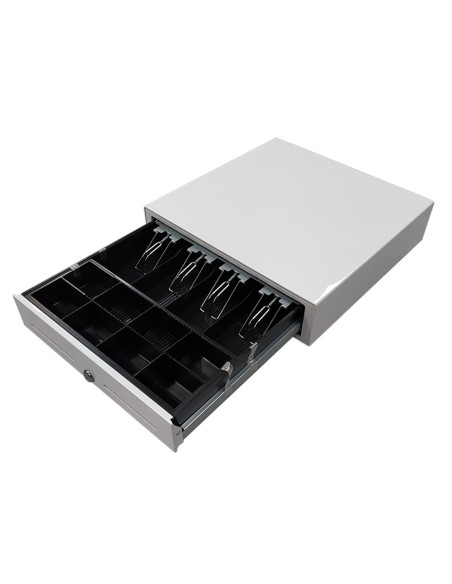 Cajon portamonedas 8 monederos 4 billeteros con llave electrico blanco 410x415x110mm