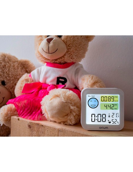 Medidor de aire orium quaelis 20 medidor de co2 y cov superficie 30 m2 pantalla lcd color blanco 8x2,5 x 8 cms