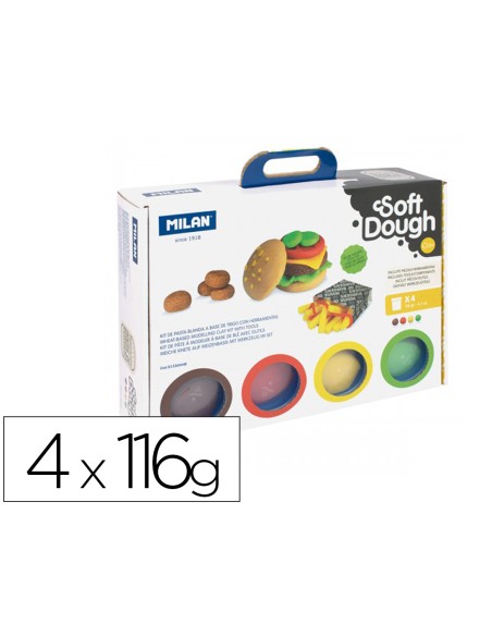 Pasta milan para modelar soft dough casa de las hamburguesas con herramientas maletin con 4 botes colores