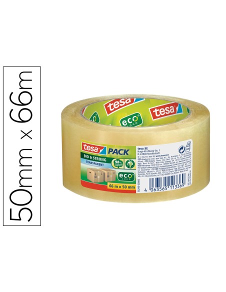Cinta adhesiva tesa eco bio & strong transparente 66 m x 50 mm para embalaje