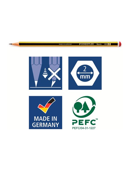 Lapices de grafito staedtler noris n.2 hb blister de 3 unidades + 1 goma de borrar mars plastic