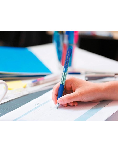 Boligrafo pilot super grip azul retractil sujecion de caucho tinta base de aceite en blister de 2 unidades