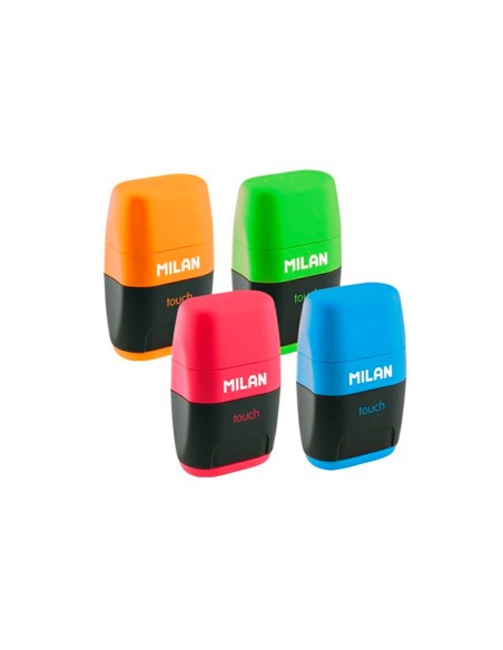 Sacapuntas milan compact touch duo plastico 2 usos con goma + 2 recambios de goma en blister