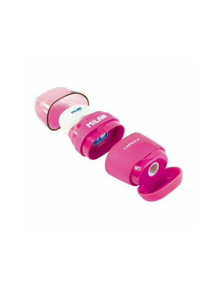 Sacapuntas milan capsule plastico 1 uso con goma + 2 recambios de goma en blister