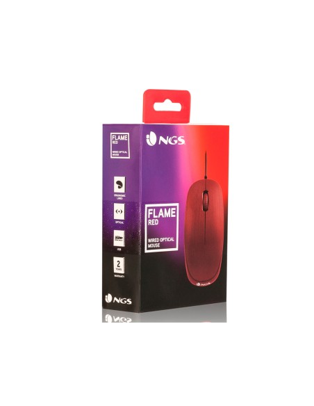 Raton ngs wired flame optico con cable 1000 dpi ambidiestros usb color rojo