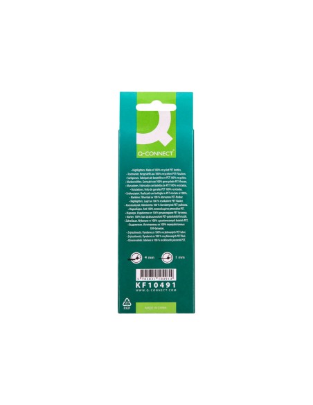 Rotulador q-connect fluorescente punta biselada fabricado pet reciclado caja de 4 unidades colores surtidos