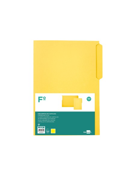 Subcarpeta cartulina liderpapel folio pestaña izquierda 240g/m2 amarillo