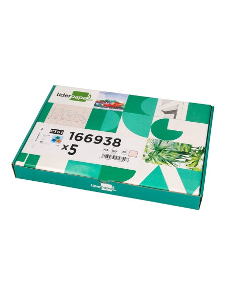 Cartulina liderpapel a4 180g/m2 crema paquete de 25+5 hojas en carpeta dossier transparente con cierre velcro