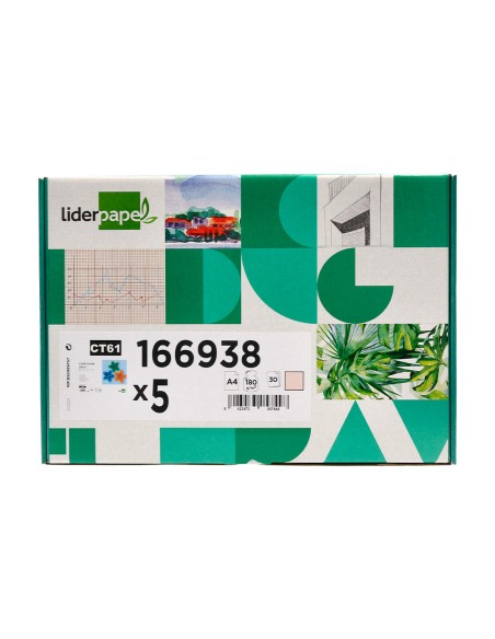 Cartulina liderpapel a4 180g/m2 crema paquete de 25+5 hojas en carpeta dossier transparente con cierre velcro