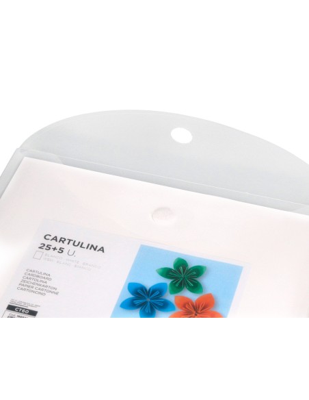 Cartulina liderpapel a4 180g/m2 blanco paquete de 25+5 hojas en carpeta dossier transparente