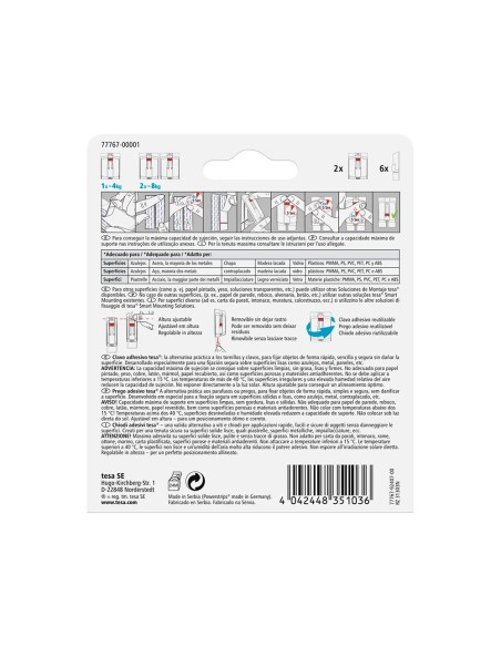 Clavo autoadhesivo tesa sujecion hasta 4 kg uso azulejos removible blister de 2 unidades