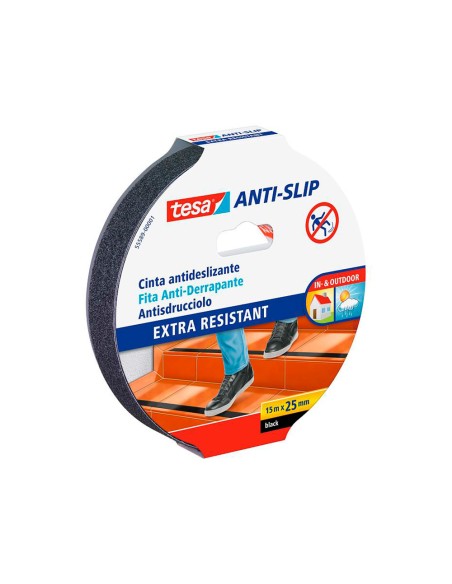 Cinta antideslizante adhesiva tesa uso interior / exterior color negro 15 m x 25 mm