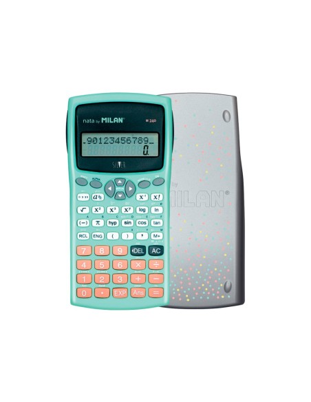 Calculadora milan cientifica m240 silver 2 lineas 240 funciones 10+2 digitos color verde turquesa con tapa color