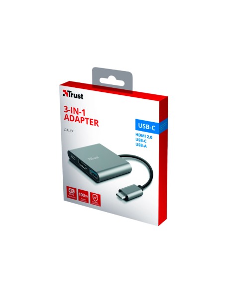 Adaptador trust dalyx 3 en 1 multipuerto usb-c / usb-a usb-c hdmi 2.0 color aluminio